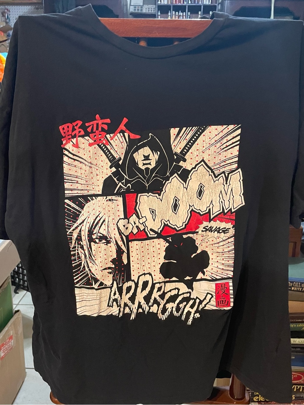 Black Graphic Manga-Style Art Print T-Shirt